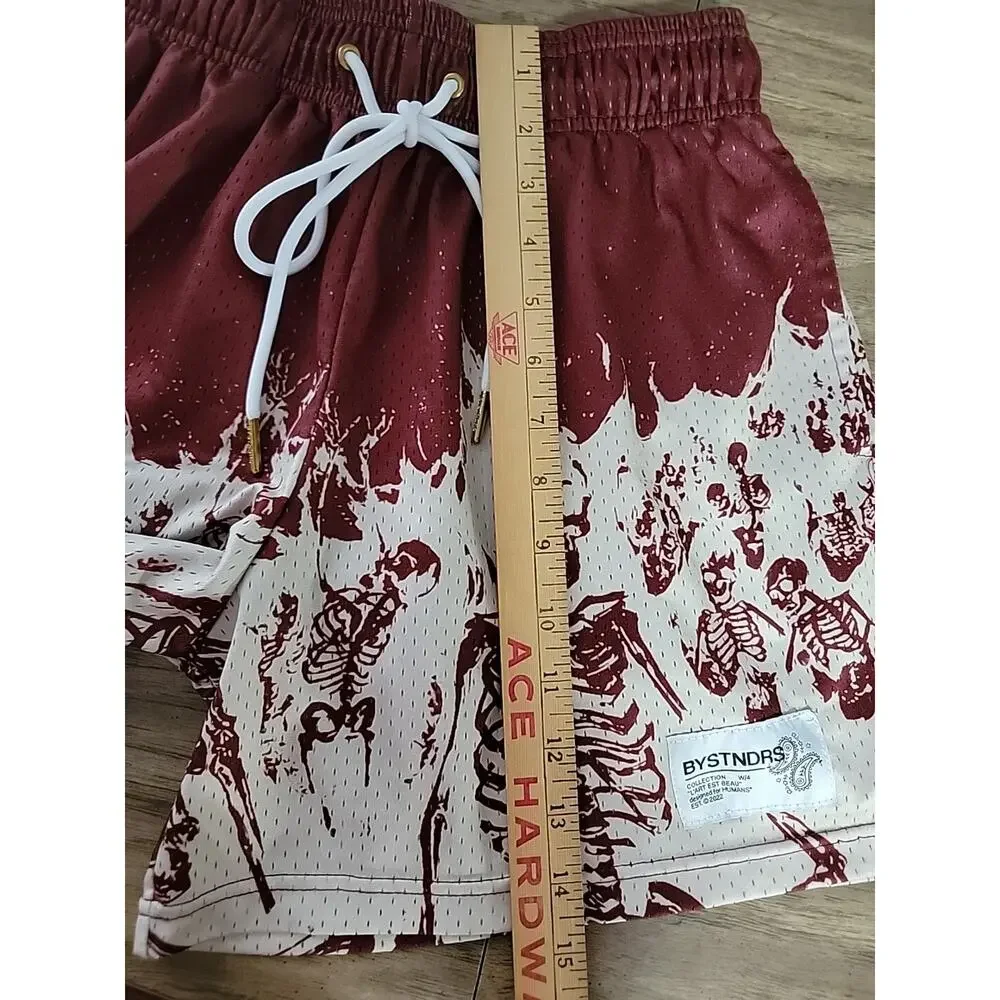 BYSTNDRS Mesh Shorts Burn In‎ Silence Burgundy/Beige Mens Medium Street Wear EUC